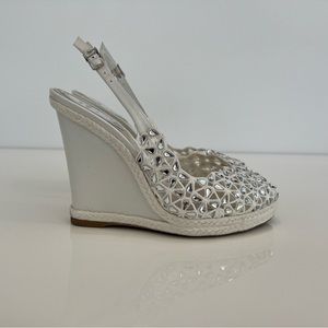 RENE CAOVILLA WHITE WEDGE CRYSTAL SANDALS SIZE IT 38 / US 8